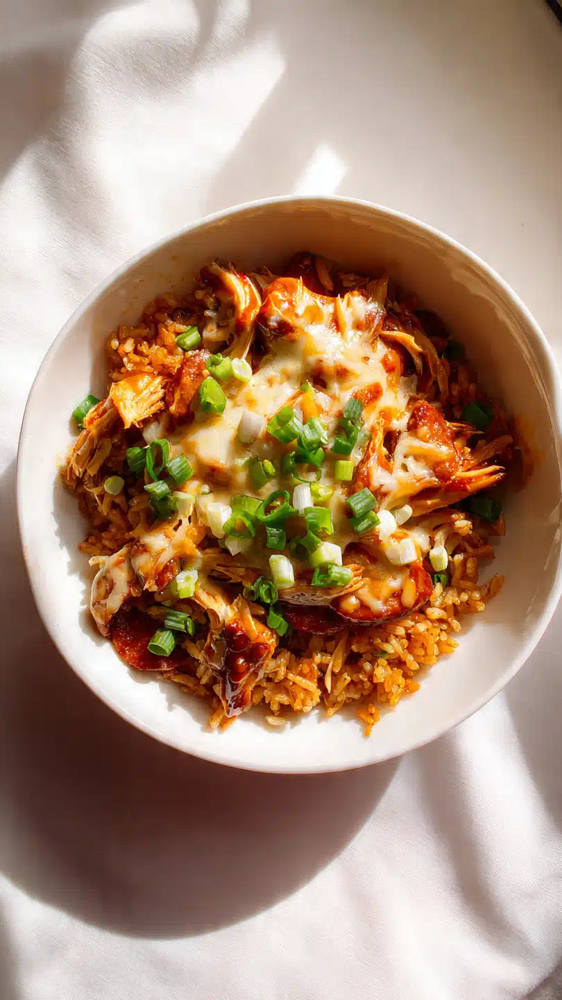 Cheesy Honey Buffalo Chicken & Chorizo Rice