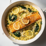 One Skillet Salmon with Lemon Orzo Recipe