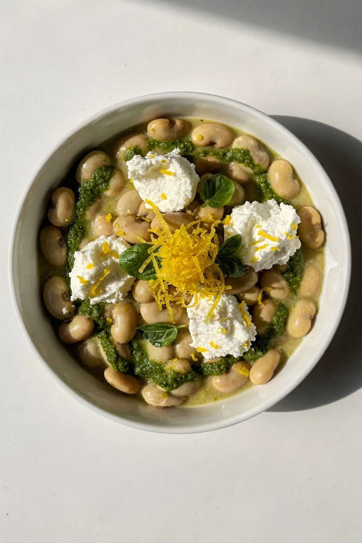Butter Beans with Ricotta, Lemon + Basil Pesto