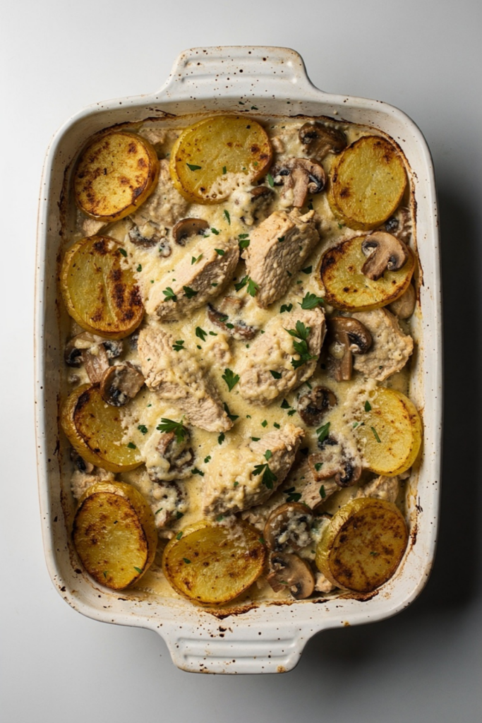 Creamy Turkey Casserole with Mushrooms & Potatoes