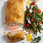Salmon En Croute with Warm Bean Salad